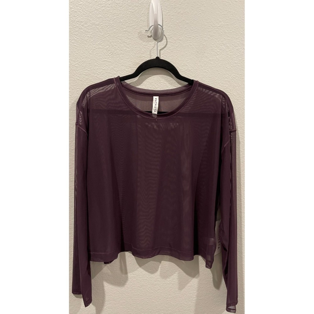 ATHLETA Sheer Long Sleeve Breathe Pullover Purple Circuit Top